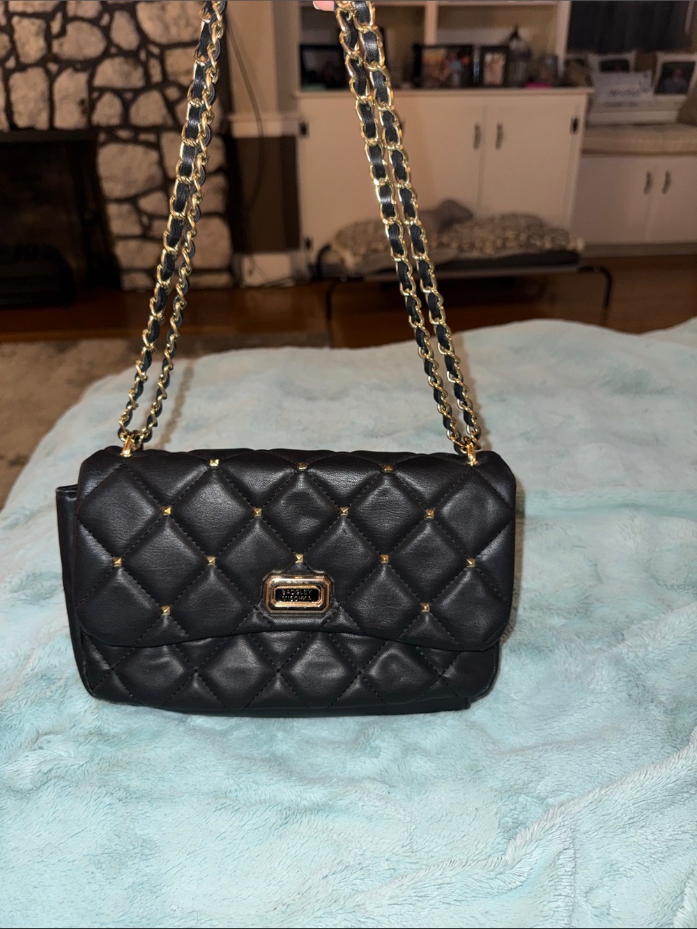 Badgley Mischka Black Quilted Flap Bag Gold Chain Cocktail Evening Purse